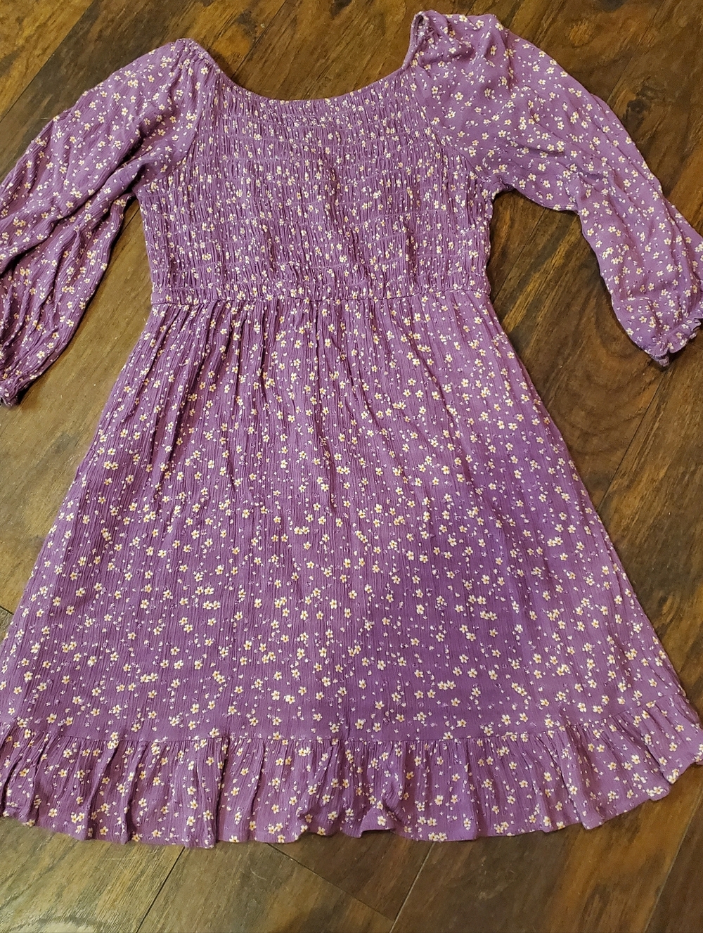 🌻 3/$20 Deal!! Smocked Purple Floral Casual Dress with Ruffle Hem